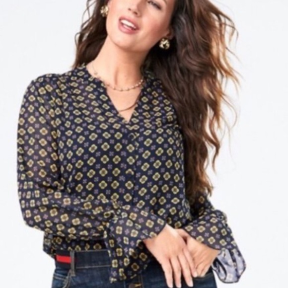 CAbi Tops - CABI 3772 Mosiac Blouse Small Sz S Navy printed Top